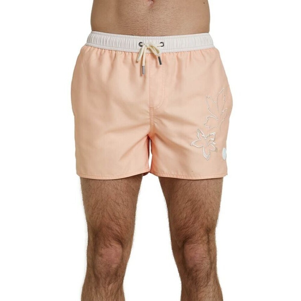 Native Youth Men's Floral Elastic waistband Swim Shorts Trunk Peach 30